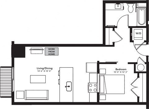 Floor plan for studio, 1 bath, 686 sqft
